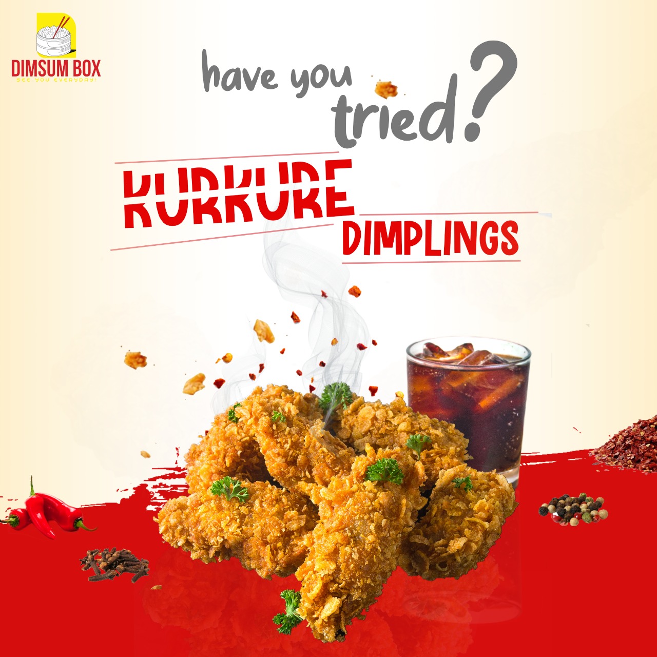 Restaurant social media creative for Dimsum Box Kurkure Dimplings
